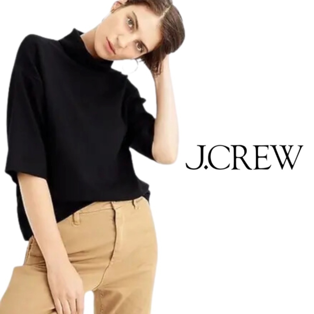J.Crew 365 Black Crepe Knit Stretch Turtleneck Elbow Drop Sleeve Top -Size Small